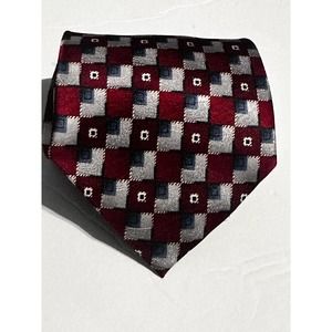 Pierre Cardin Red & Gray Checked 100% Silk Tie